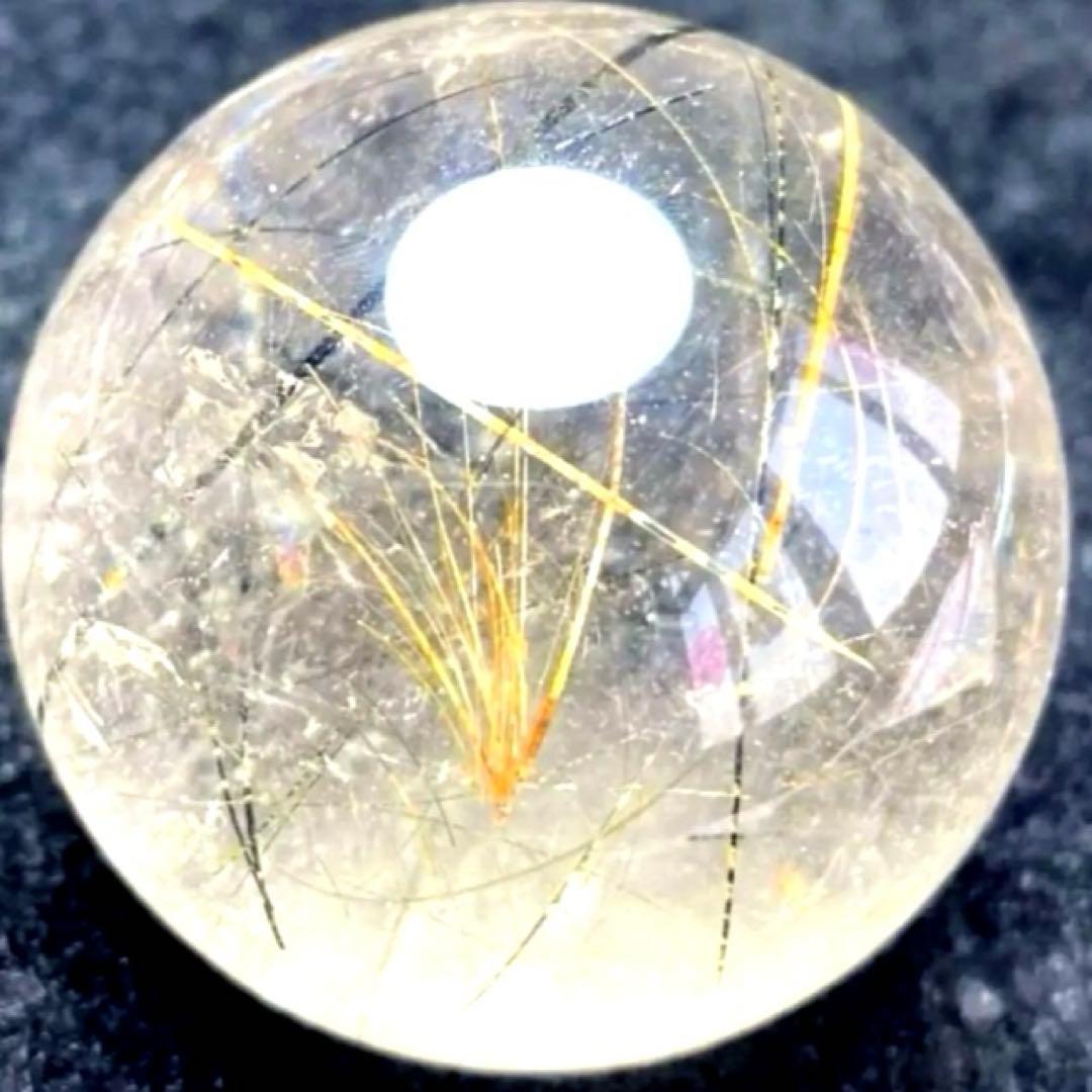 45mm ゴールドブラックルチルクォーツ　丸玉　スフィア　金黒針水晶
