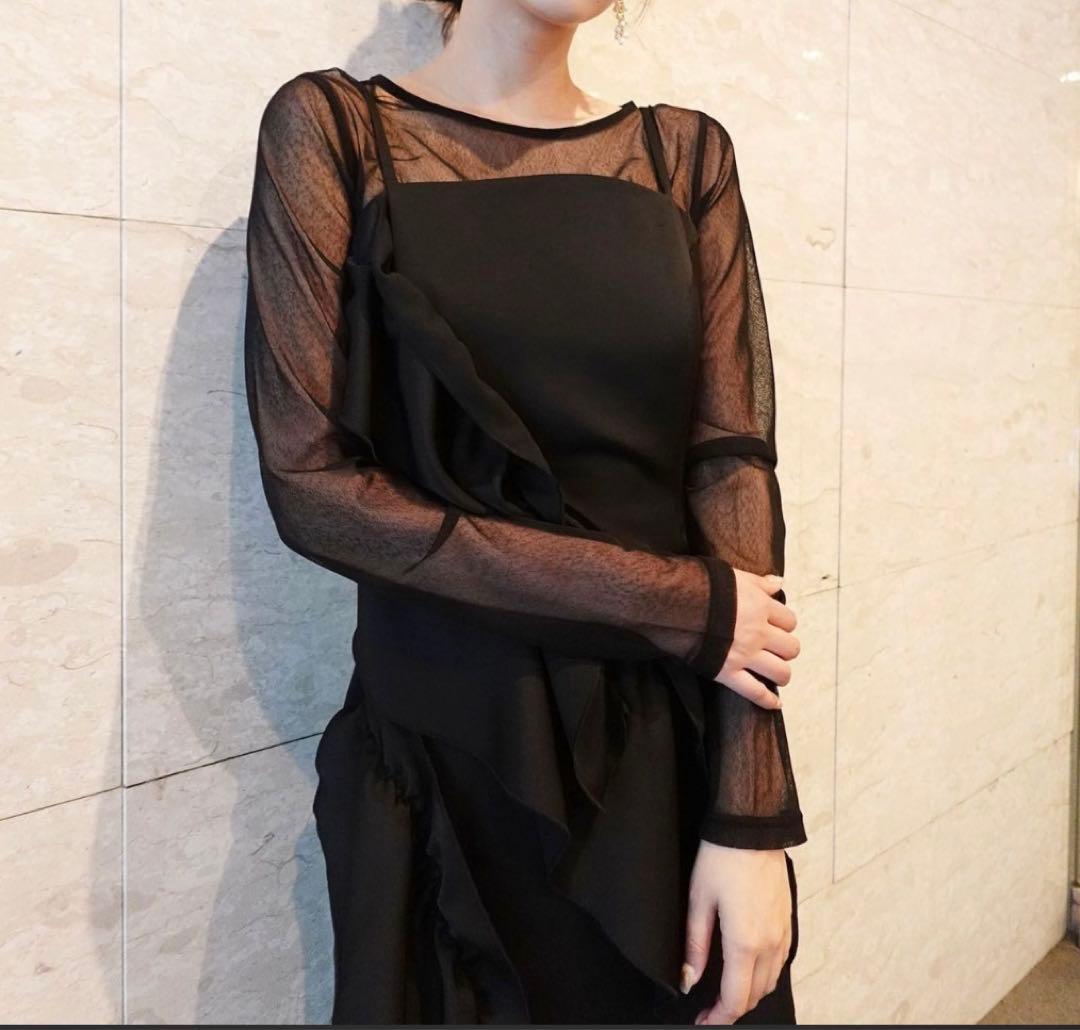 LAGUNAMOON シアートップス付 フリルキャミドレス M ブラック