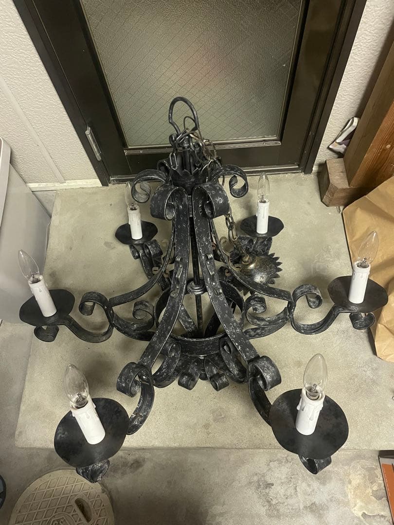 大正ロマン　6灯シャンデリア　アンティーク　燭台風　洋館　レトロ　鉄製　中古品