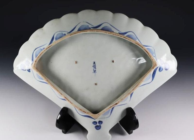 （貴重）古伊万里 　江戸期天保年　染付扇形地図皿 　M320