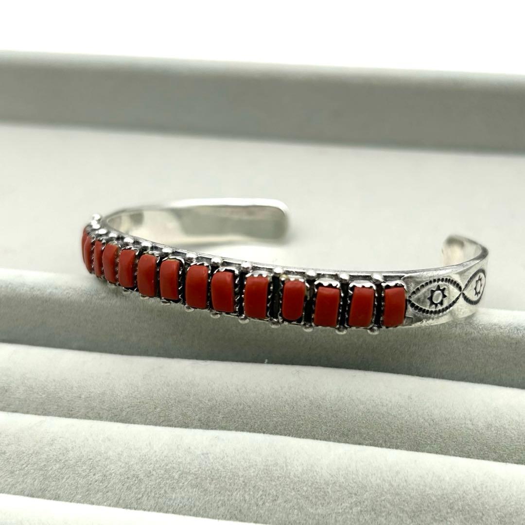STERLING スターリング バングル 赤珊瑚？ インディアンジュエリー