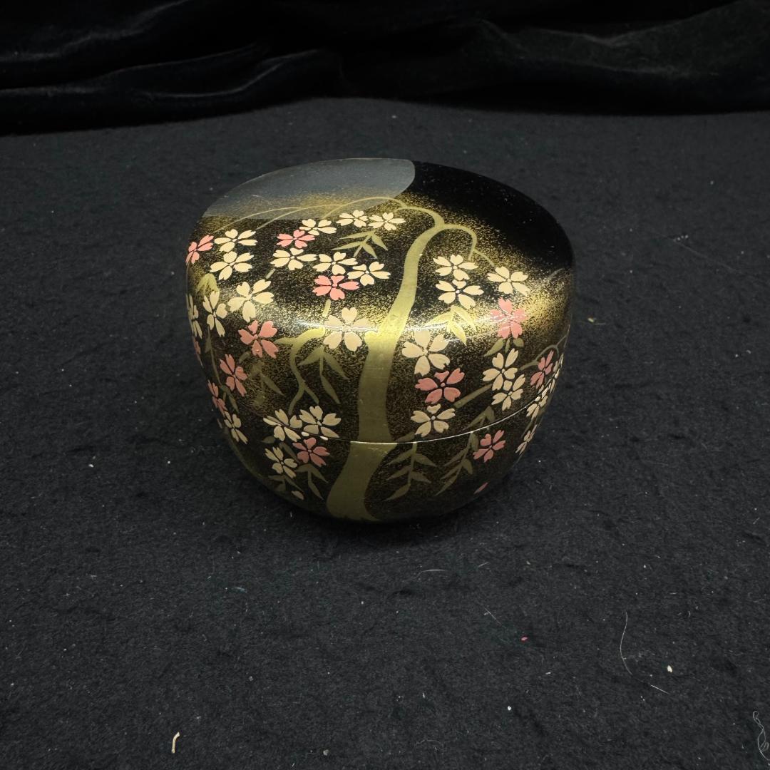 未使用　棗　なつめ　中村湖彩作　夜桜蒔絵 　　二重共箱　共布あり