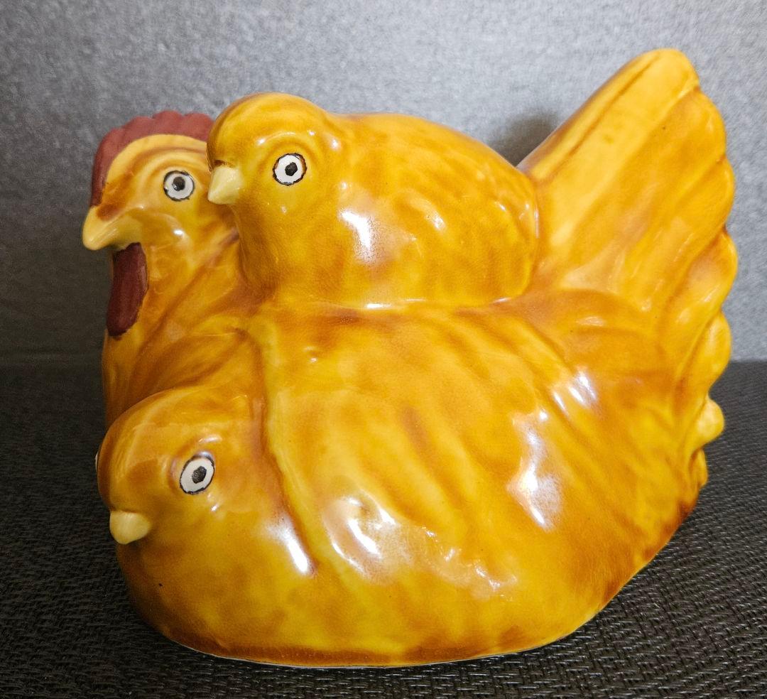 文化勲章受賞作家　日本芸術院会員　九谷焼　浅蔵五十吉造　慈愛　にわとり置物　共箱