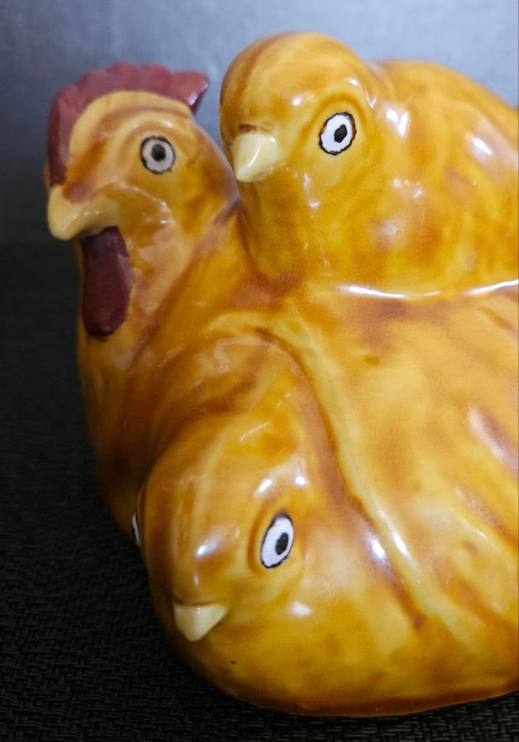 文化勲章受賞作家　日本芸術院会員　九谷焼　浅蔵五十吉造　慈愛　にわとり置物　共箱