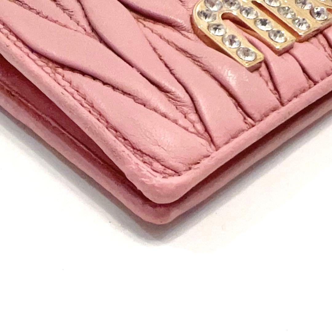 ミュウミュウ マテラッセ 折り財布 ビジュー クリスタル ゴールド金具 ピンク