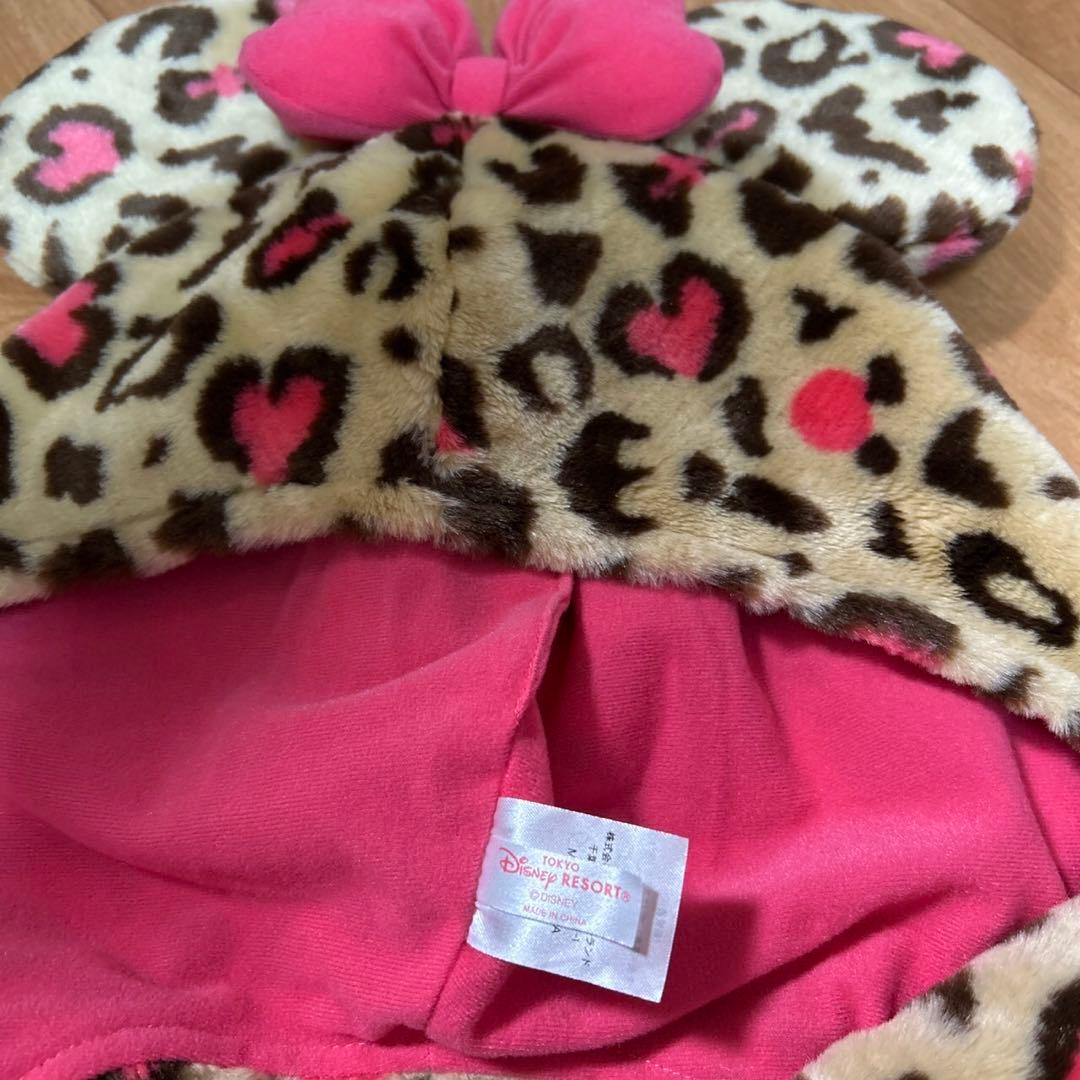 ディズニー　ミニーマフラーキャップ　ヒョウ柄