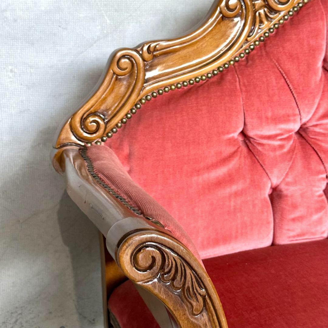 ♕ ロココ調 ✦ 木彫ベルサイユソファー ✦ 気品の2人掛け ♕ベルベット