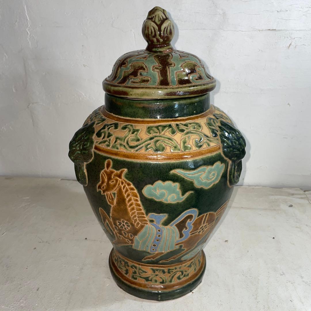 作家物 サインあり 琉球 沖縄 壺屋焼 蓋付大瓶 保存瓶 つぼ 壺