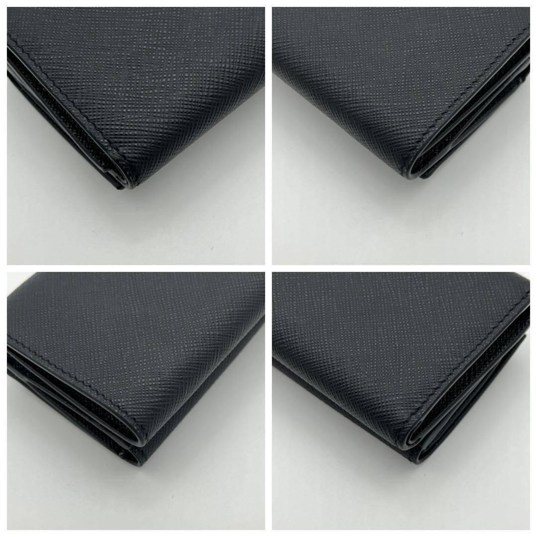 【希少品】プラダ サフィアーノ トライアングルロゴ 三つ折り財布 ブラック