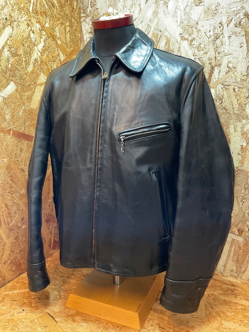 エアロレザー 飛行機タグ 90s ハーフベルテッド ホースハイド ライダース