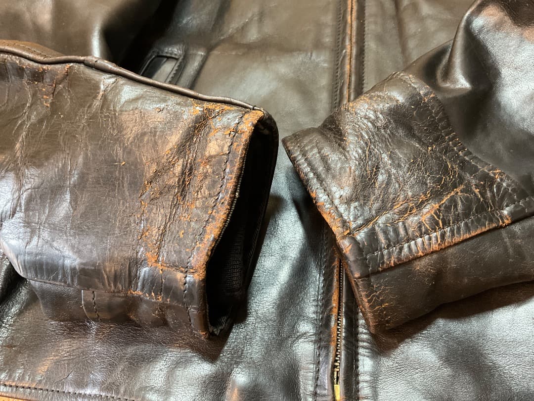 エアロレザー 飛行機タグ 90s ハーフベルテッド ホースハイド ライダース