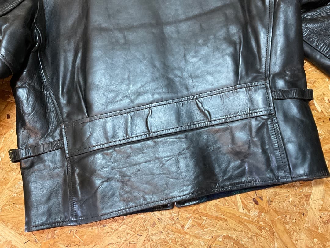 エアロレザー 飛行機タグ 90s ハーフベルテッド ホースハイド ライダース