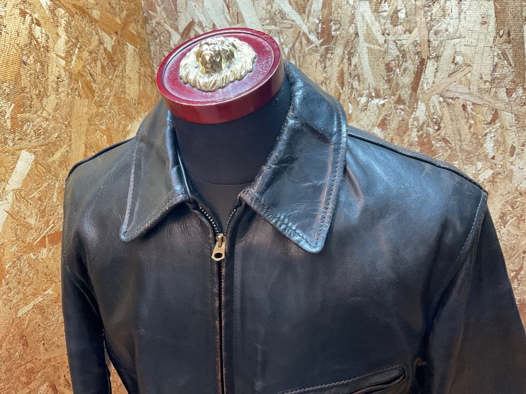 エアロレザー 飛行機タグ 90s ハーフベルテッド ホースハイド ライダース