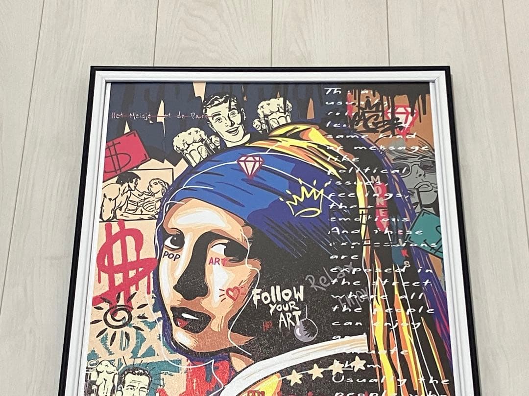 【額縁付き】 真珠の耳飾りの少女 現代アートA2ポスター