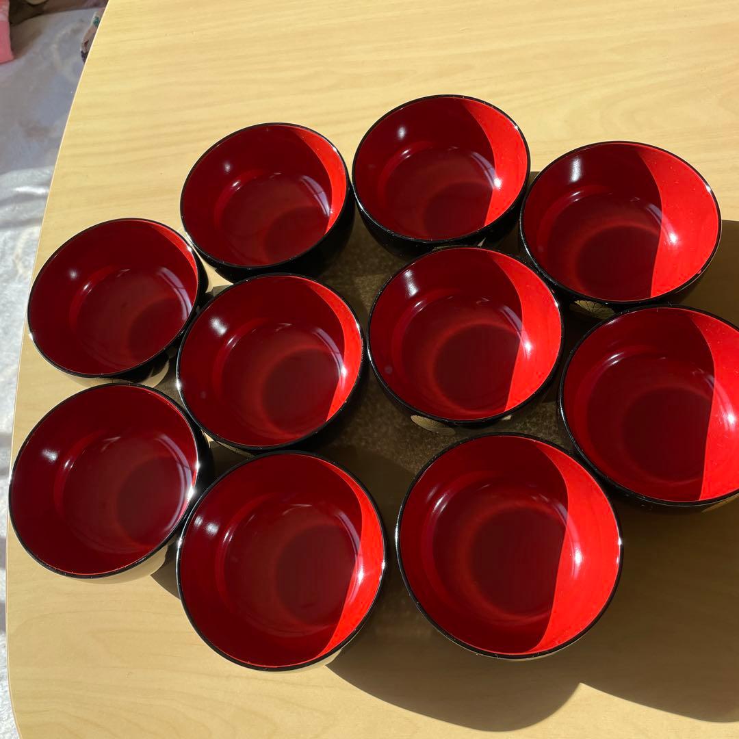 菊紋入り　黒　赤　高級会津漆器椀 吸物　割烹　10個セット　昭和レトロ