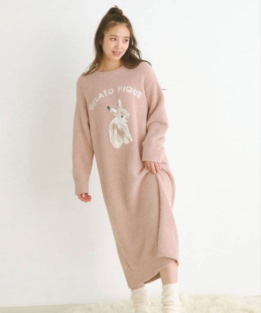 【専用】新品　ラビットジャガードワンピース　ジェラートピケ　ルームウェア　うさぎ