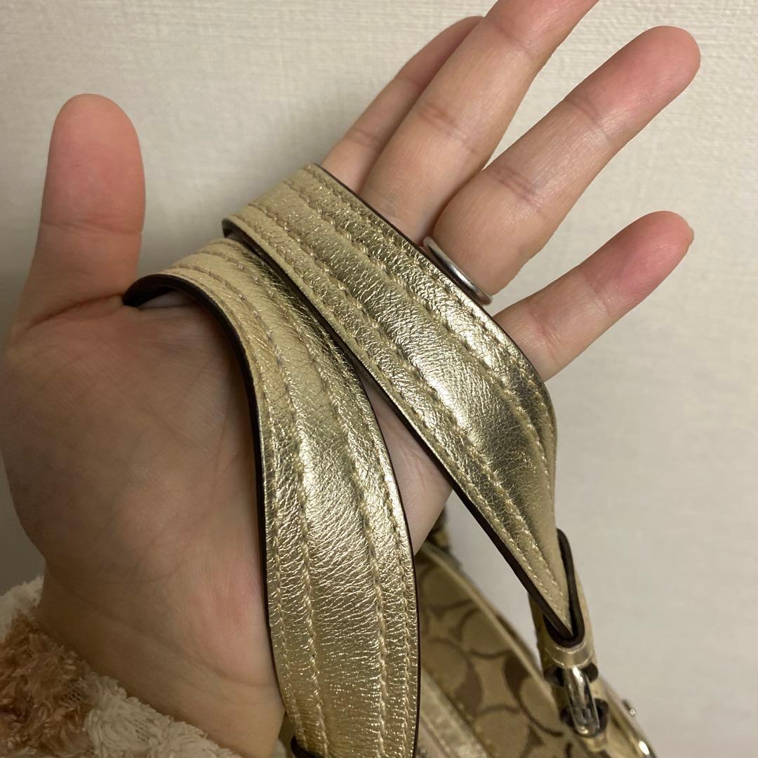 【美品】COACH ベージュゴールド シグネチャー ハンドバッグ Y2K