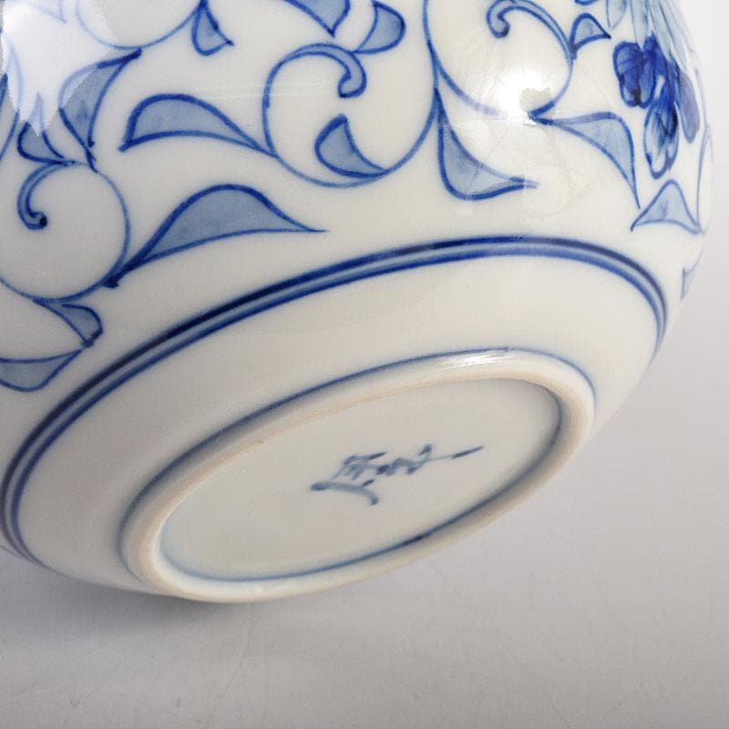 茶道具　古陶園　竹鳳窯　伊藤伊平作　染付菊唐草文　茶壺　共布共箱　V　8013