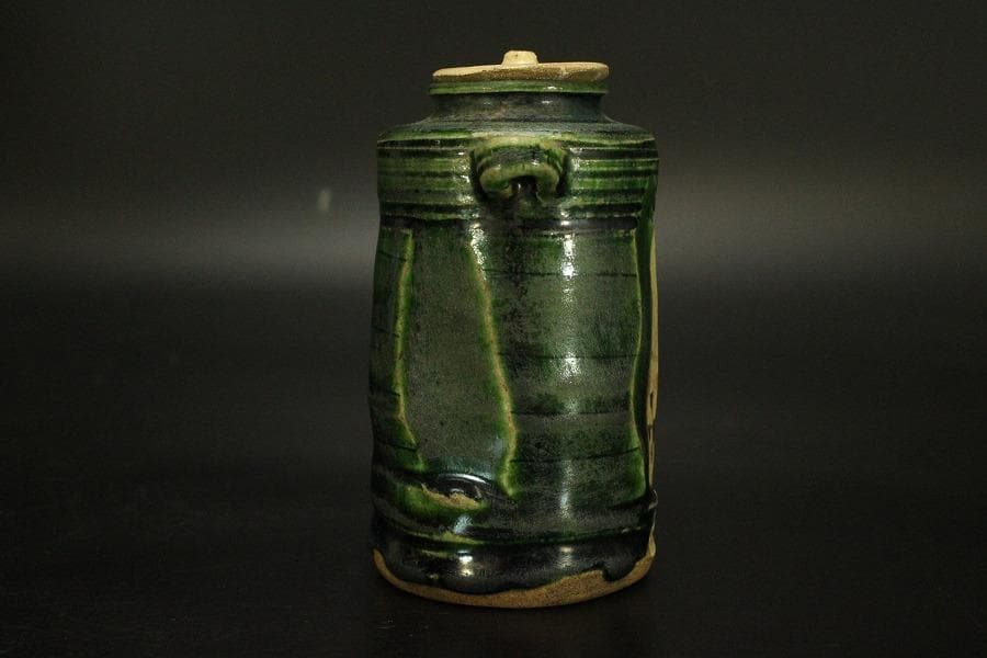 古美術 茶道具 青織部 時代 茶入(A776)