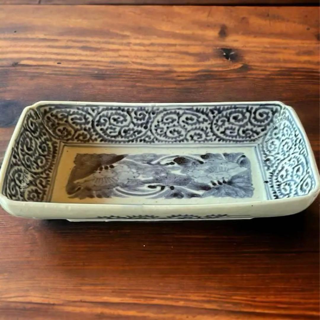 江戸時代／富貴長春／骨董品 アンティーク⭐️たこ唐草 古伊万里 長皿 レトロ
