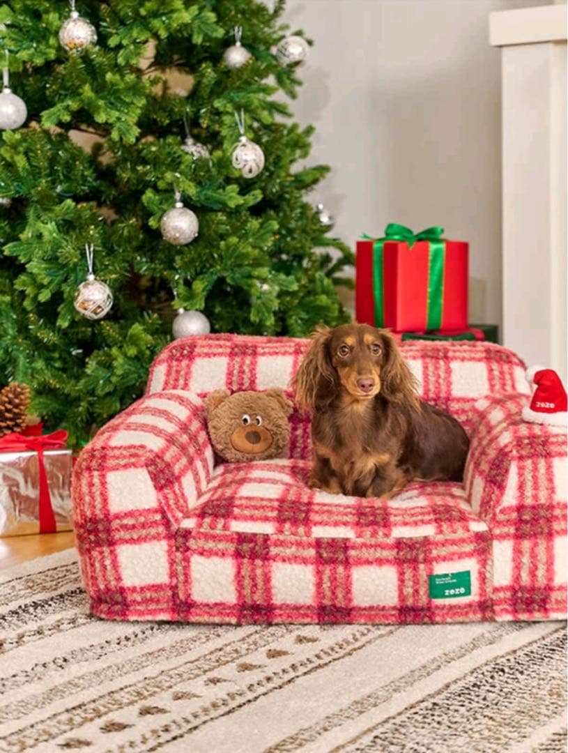 犬用ベッド・クッション 赤と白チェック