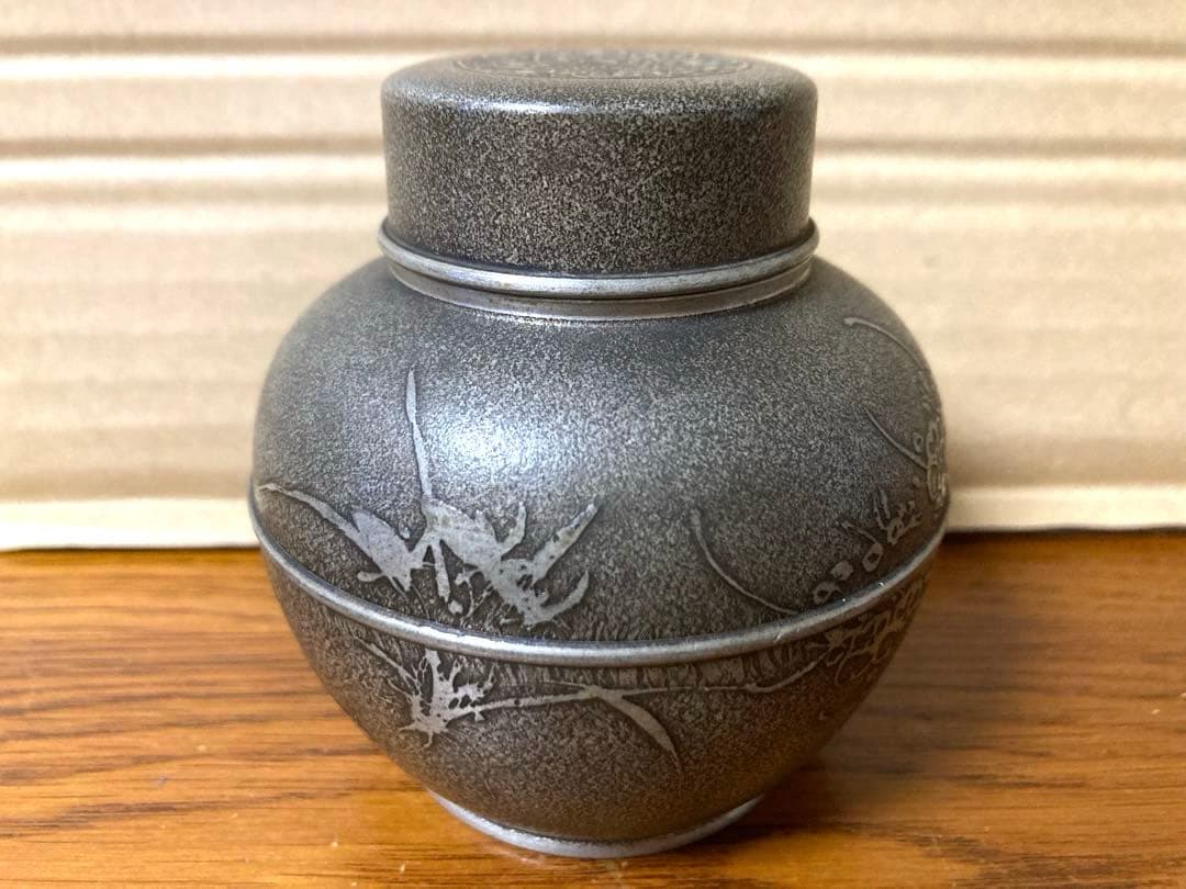 希少 ビンテージ 錫製 茶壷 茶道具 古美術 骨董 刻インテリア レトロ 当時物