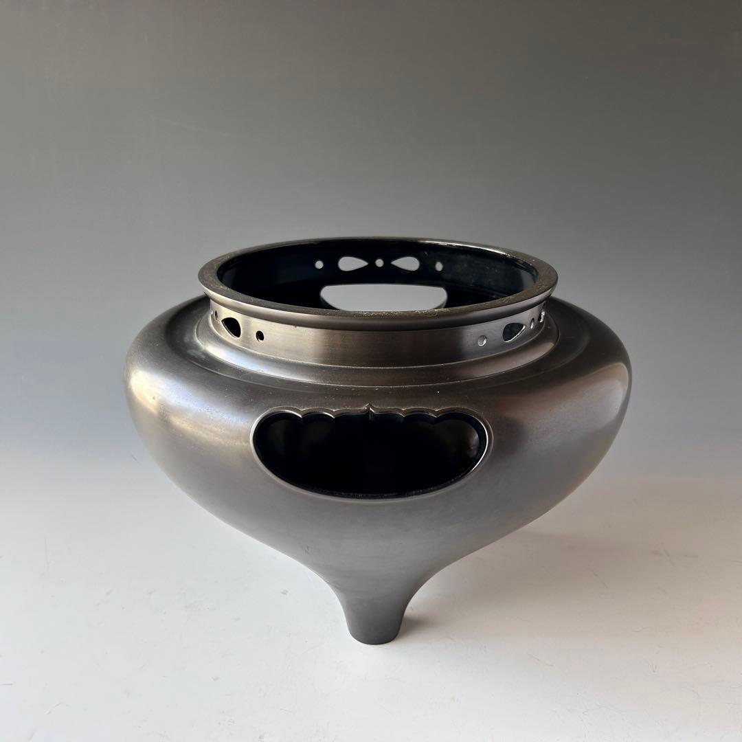 茶道具　唐銅　砂張銅　朝鮮風炉　南鐐摘み　霰地紋釜添　佐藤旺光　共箱　山形鋳物