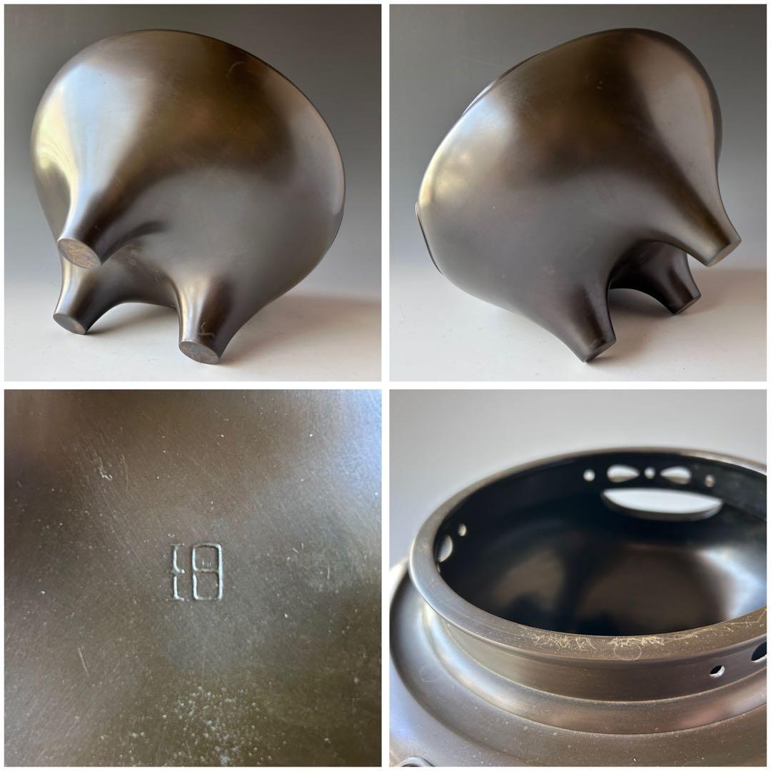 茶道具　唐銅　砂張銅　朝鮮風炉　南鐐摘み　霰地紋釜添　佐藤旺光　共箱　山形鋳物