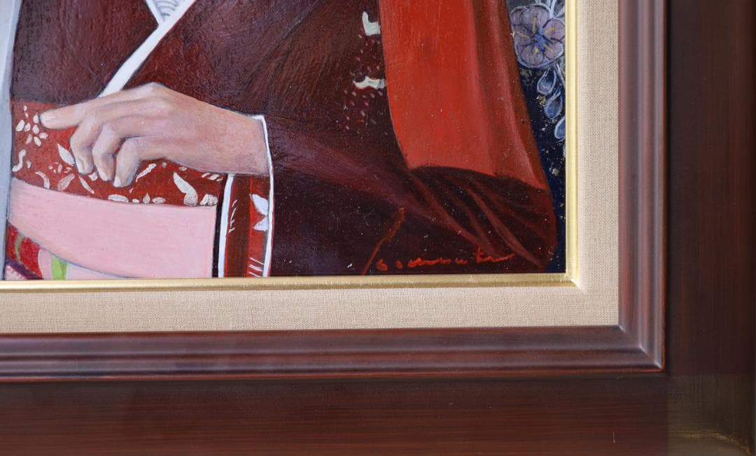 舞妓　美人画　日展作家作品　油絵　P8　直筆1点物　額縁付　京都祇園甲部　芸妓