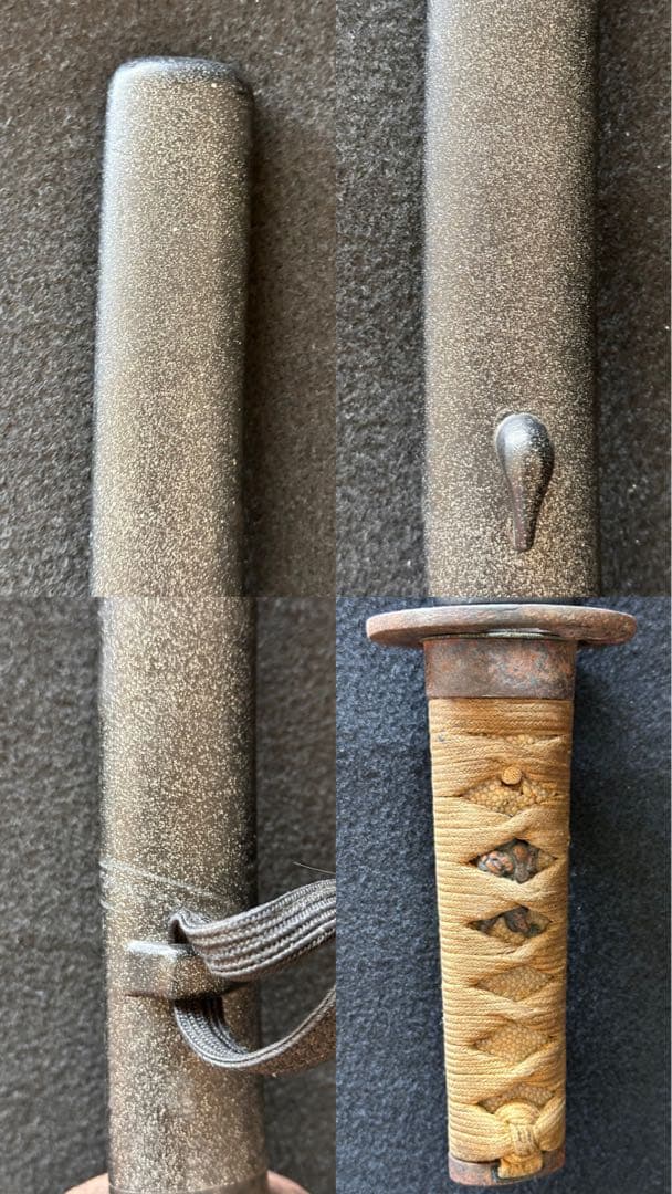 刀装具　 脇差　拵え　鉄地蛙図鍔　獅子目貫　時代 武具　 骨董　古美術　現状B