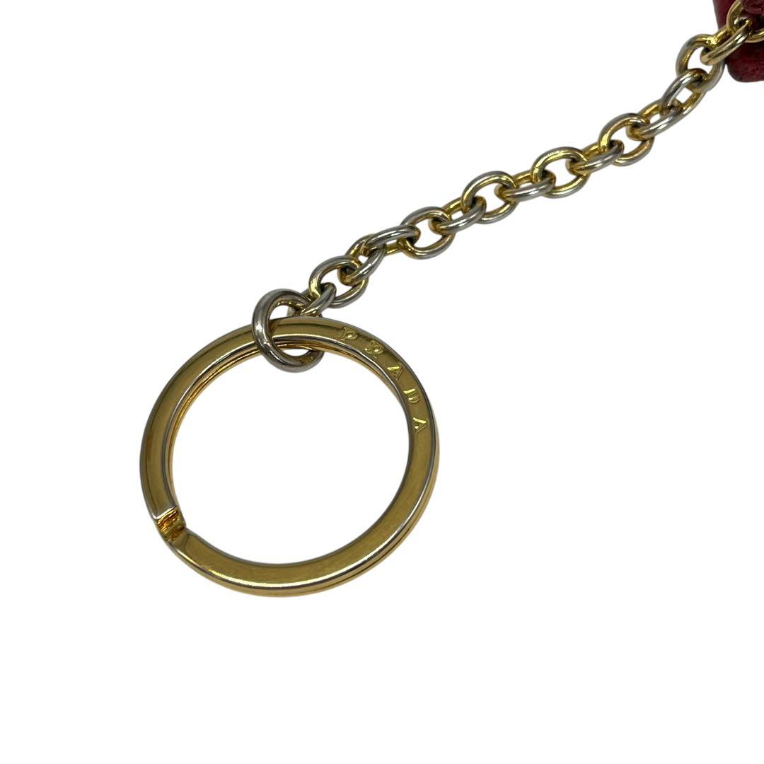 極美✨プラダ ケース キーリング サフィアーノレザー 金ロゴ レッド