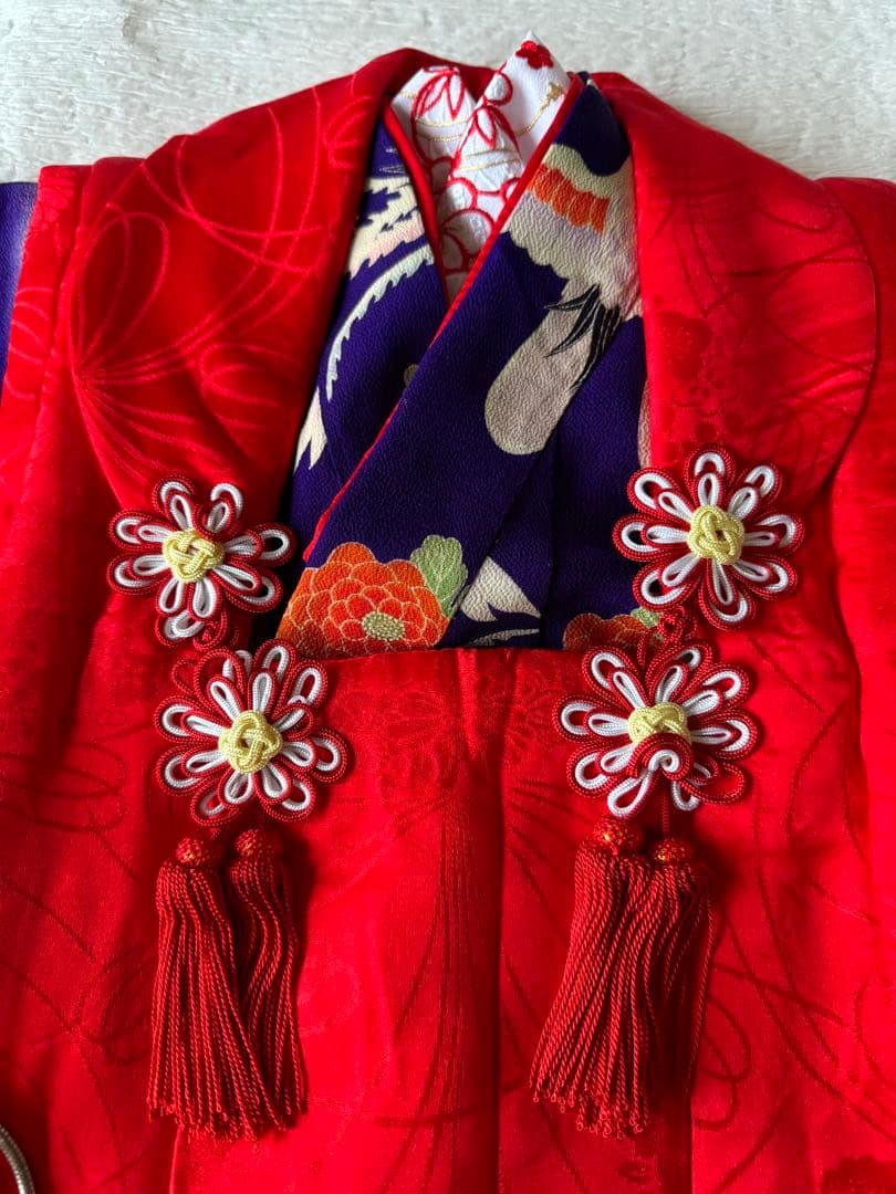 七五三に★アンティーク　大正縮緬　紫色に鳳凰　3歳着物セット