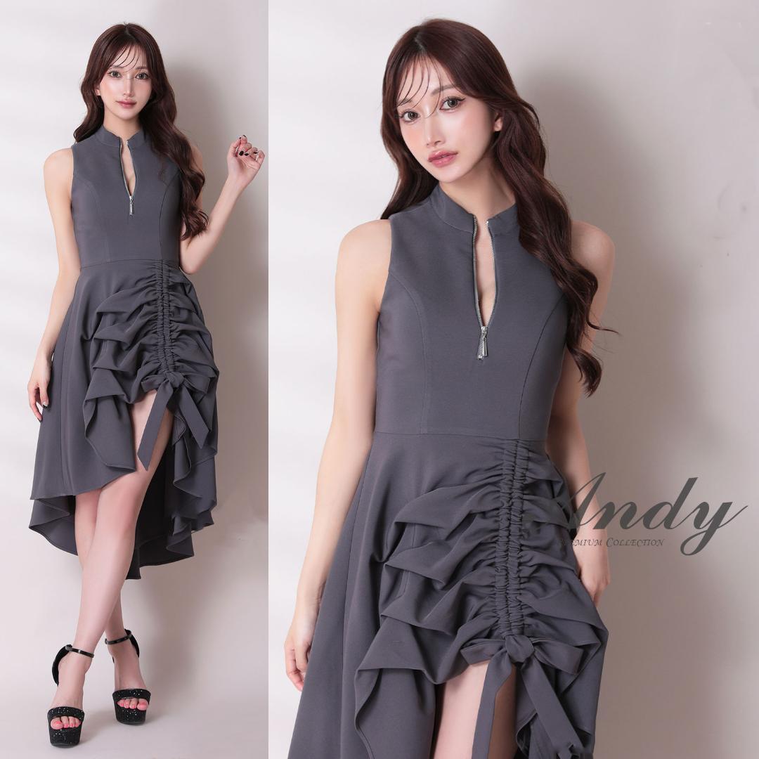 Andy アンディ テールカット プチハイネック ギャザリング ミディアムドレス
