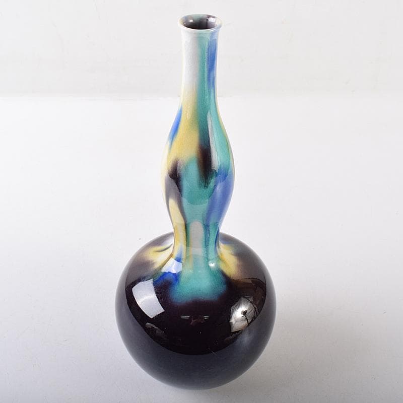 九谷焼　柳雨軒　三代八十吉　徳田正彦作　彩釉　花生　共箱　D　R8635B