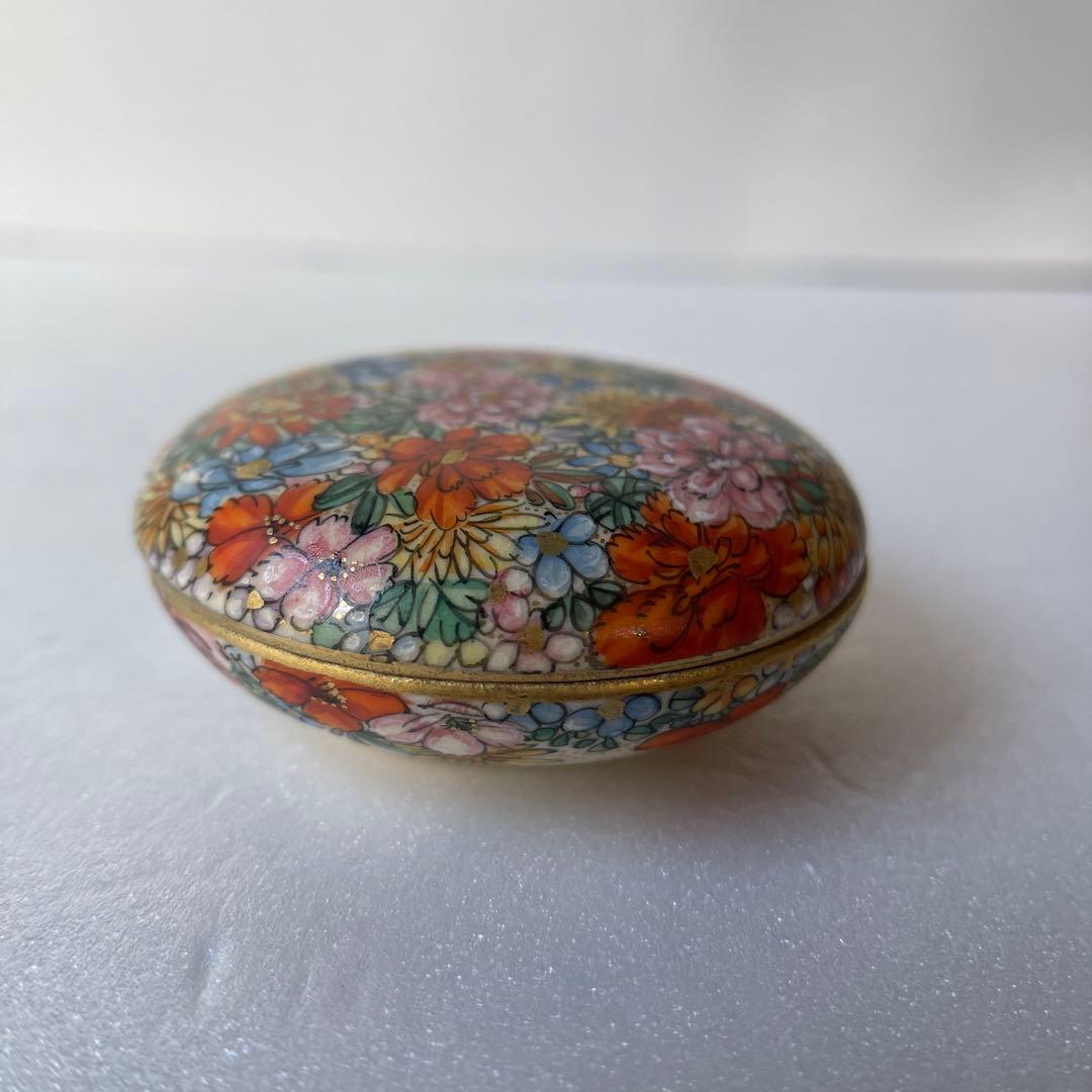 アンティーク　薩摩焼　香合　茶道具　色絵花詰