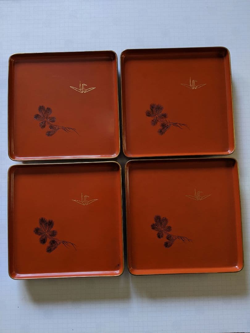 「折鶴＆松」朱漆小膳 20客 アンティーク