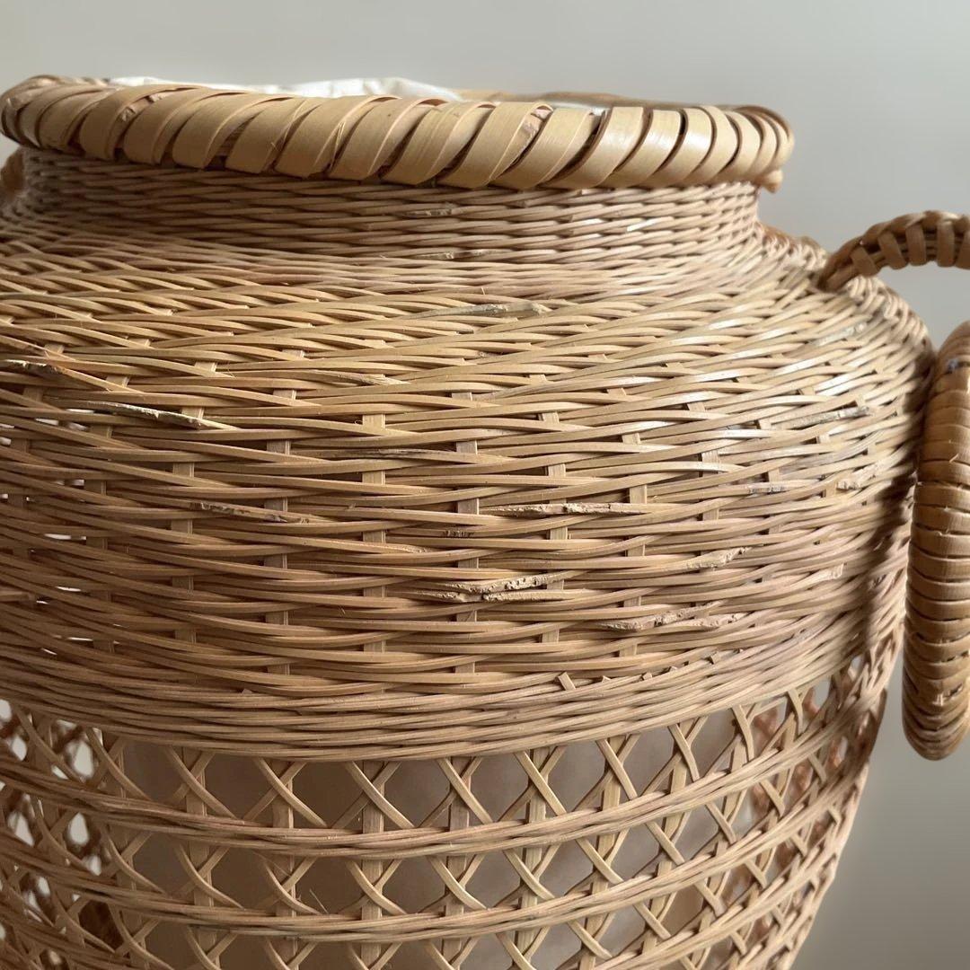 竹清作 花入耳付花籠竹籠 竹細工 細密編 茶道具