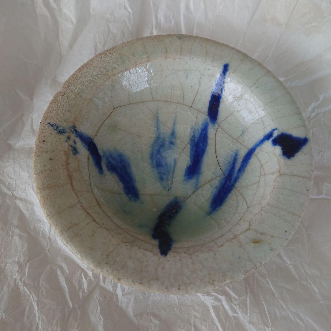 ペルシャ陶器　波斯白地藍線小皿