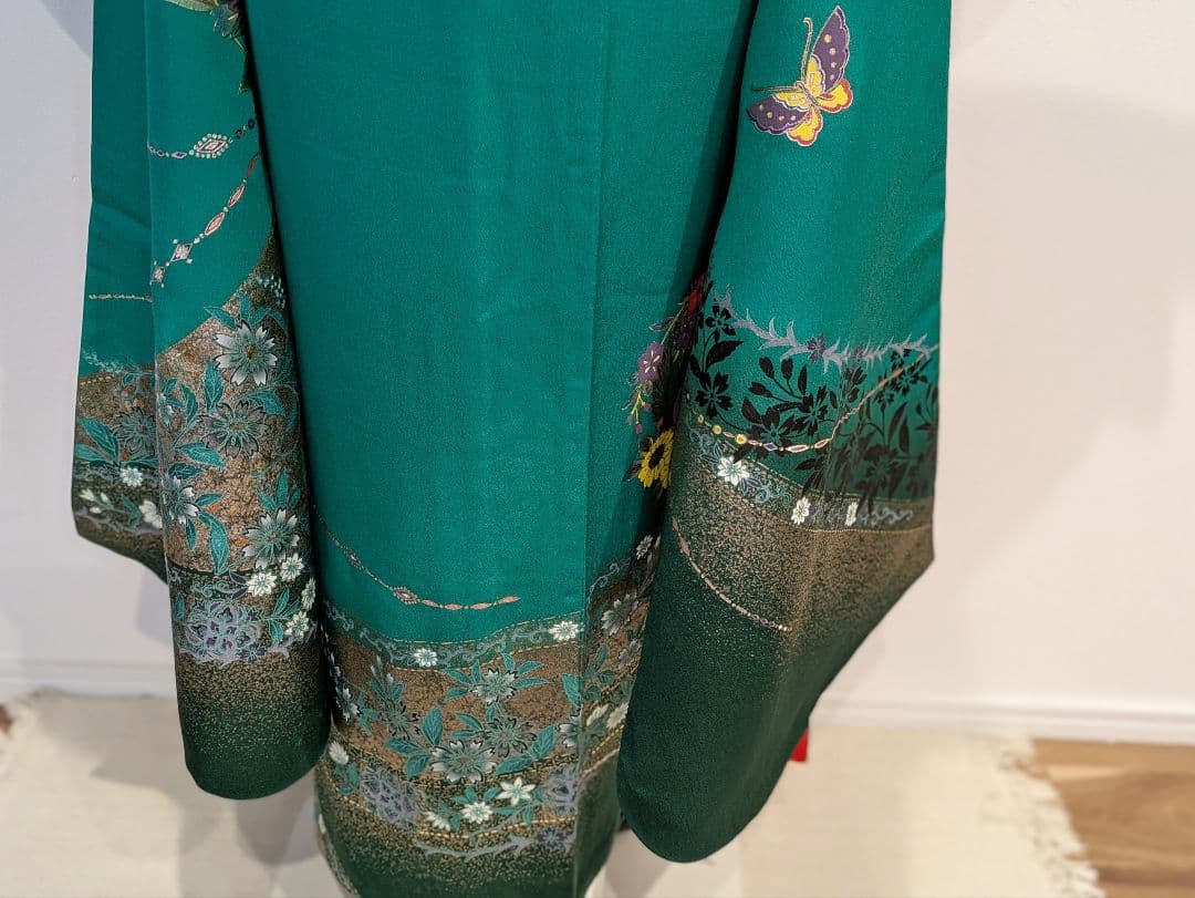 振袖フルセット 身丈164裄70 豪華振袖 金銀彩 緑 黒 更紗 逸品 成人式