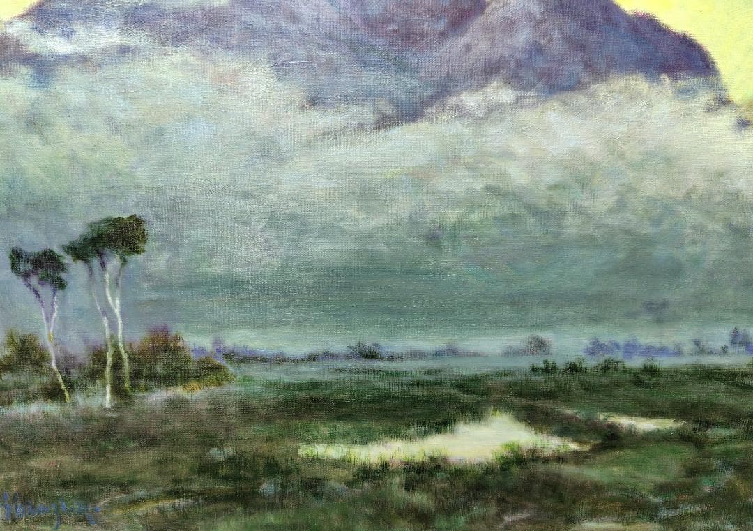 「明ける尾瀬ヶ原」2004 F15 風景画 油絵 油彩画 アート 絵画