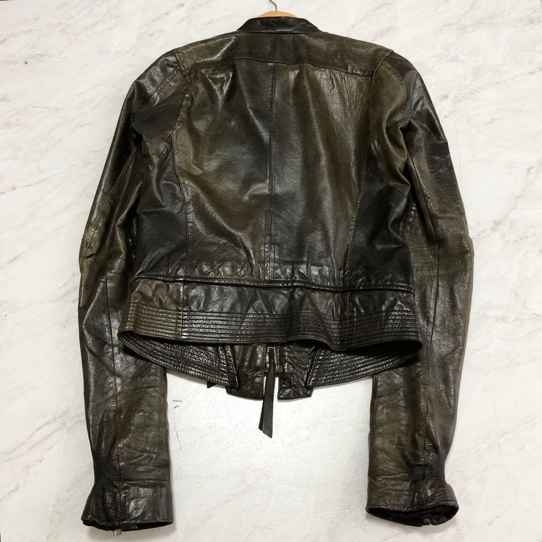 【希少】 EKAM 変形 ライダースジャケット ダブルジップ カーキ S