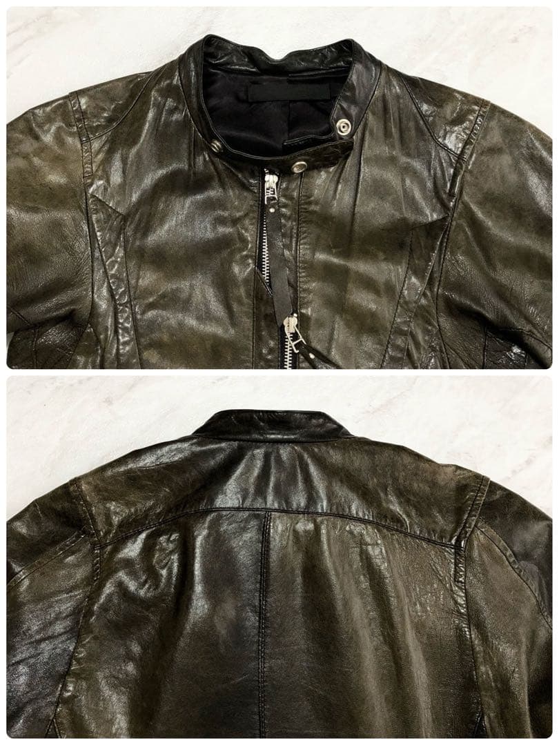 【希少】 EKAM 変形 ライダースジャケット ダブルジップ カーキ S