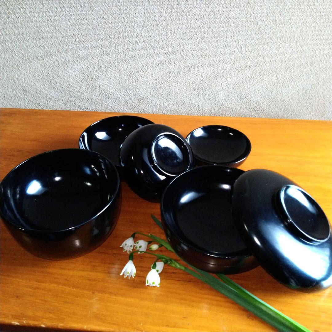 ☘ 明治時代 輪島塗 本漆 天然木 【 飯碗 太平碗 汁椀 小皿】一揃