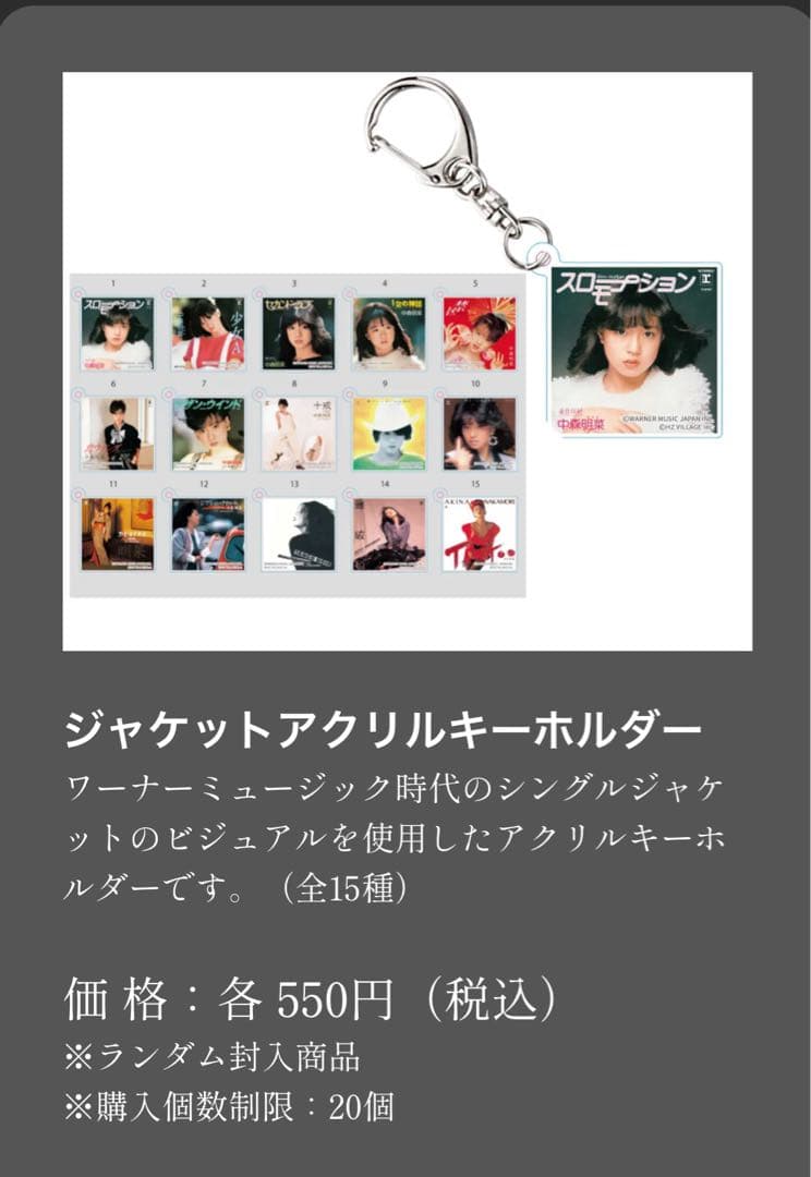 中森明菜 写真展限定　ジャケットアクリルキーホルダー　15種　コンプリート