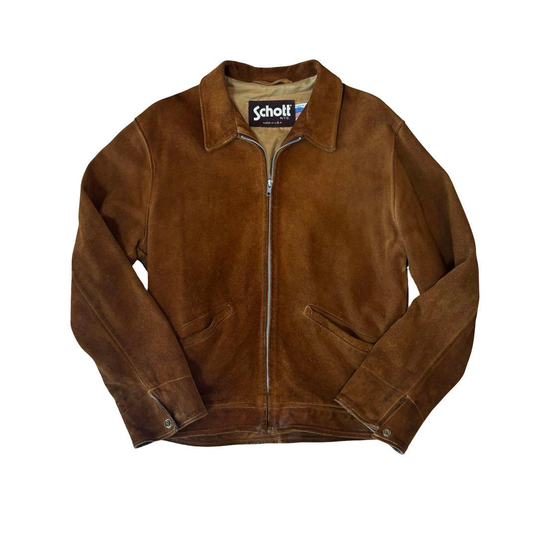 Schott ブラウン スエード シングルライダースジャケット