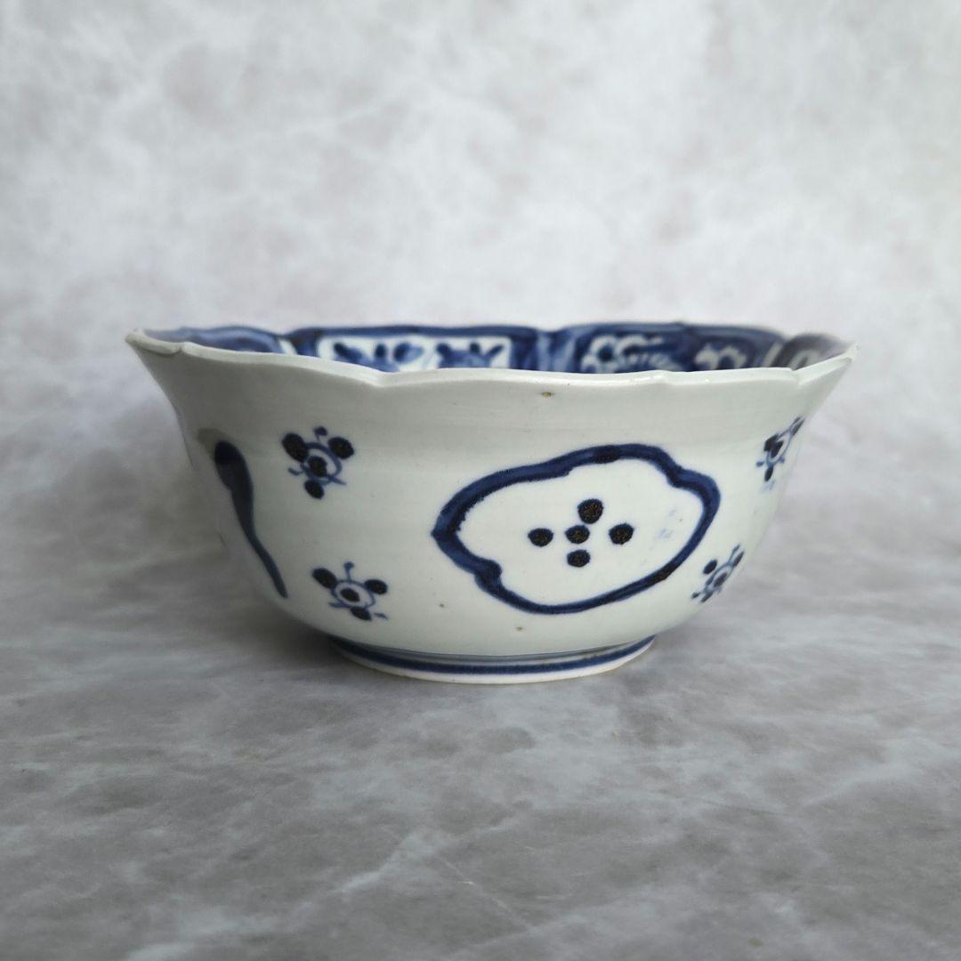 古伊万里　芙蓉手　向付　深鉢　江戸時代　染付　魚　金直し　金継ぎ　アンティーク