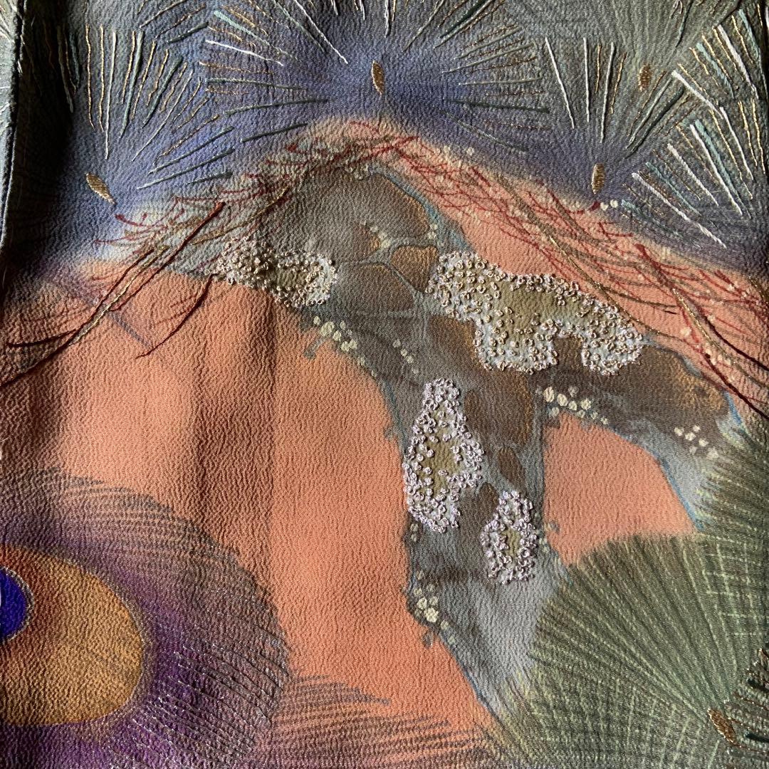 【最終お値下げ】アンティーク振袖 孔雀と松文様ヴィンテージリメイク豪華高級