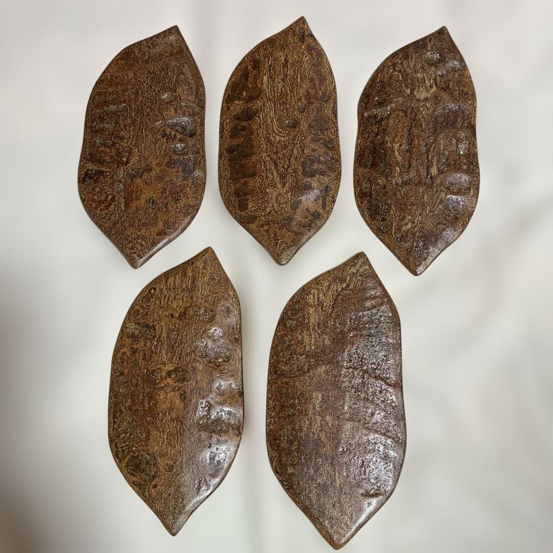 欅　樹皮葉型銘々皿　5枚セット