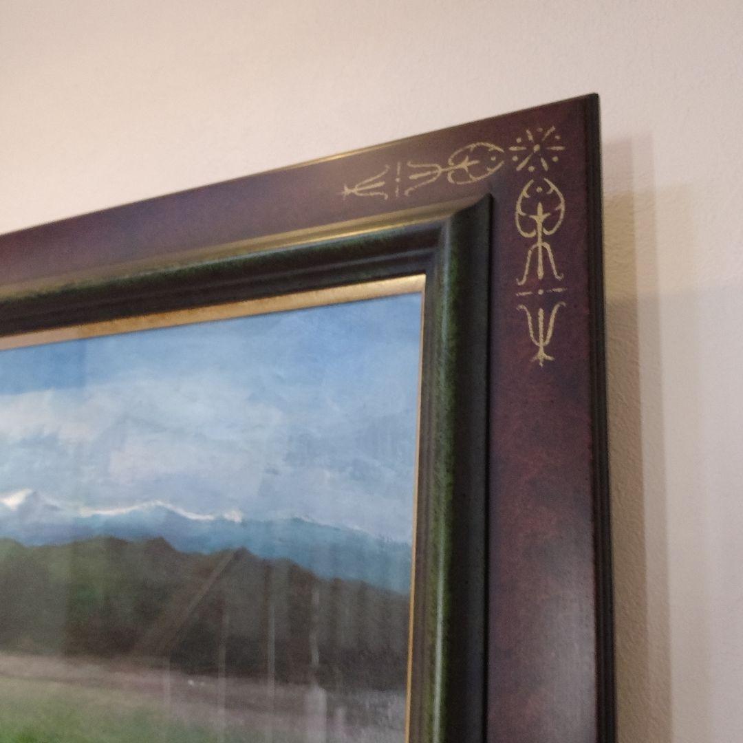 【高級特注額縁】蓮根畑　蓮　風景画　肉筆画　油彩画　大判　サイン有り