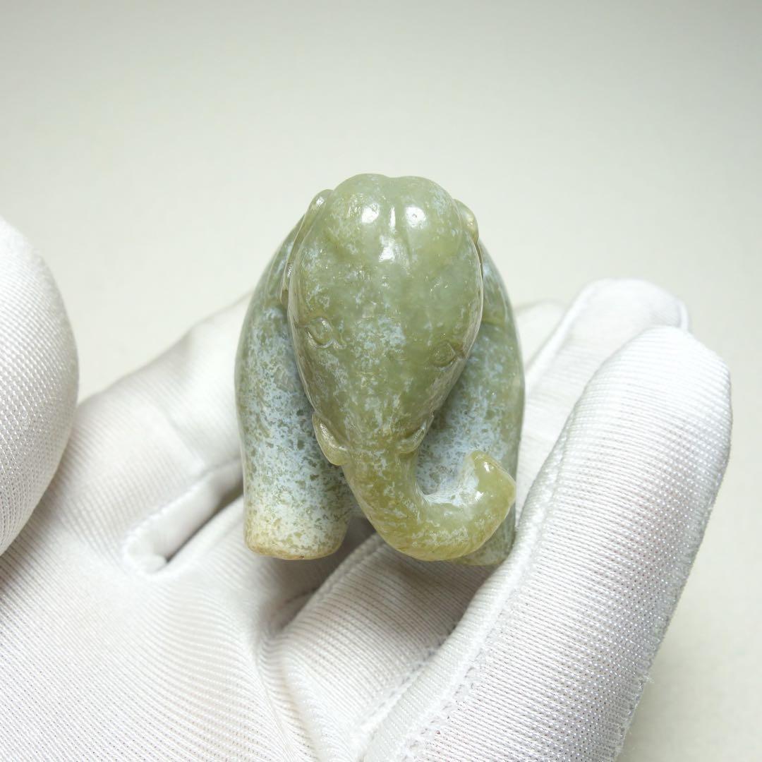 置物 彫刻 漢時代 和田玉 大象把件　中国美術・古美術・玉器　C1A113